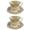 Serviciu Portelan Vintage 2 Cesti Farfurii Green Bouquet Jovy, Ceasca 180ml, Decor Floral Auriu, Vesela Masa