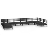 Set mobilier relexare gradina, 10 piese, negru, lemn masiv pin
