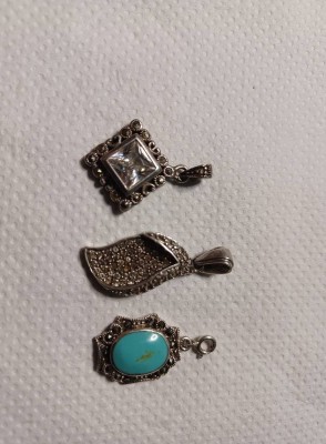 Lot de 3 pandative vintage argint zirconii, turcoaz si marcasite foto