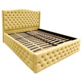 Pat Matrimonial Claudia tapitat cu somiera rabatabila diverse dimensiuni, culoare galben - 120x200