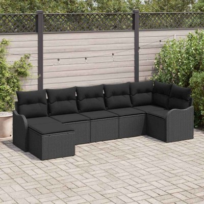 vidaXL Set de canapele pentru grădină cu pernă 7 pcs Negru Rattan poli 3345793 foto