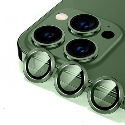 Sticla de protectie camere cu cadru din aluminiu pentru iPhone 13 Pro Max, Verde foto