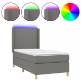 Cumpara ieftin Pat cu arcuri, saltea si LED, gri inchis, 90x190 cm, textil