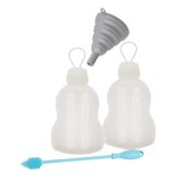 Cumpara ieftin Set 4 piese pentru depozitare lapte matern, 2 sticle, perie si palnie Kiduy, 250 ml, multicolor