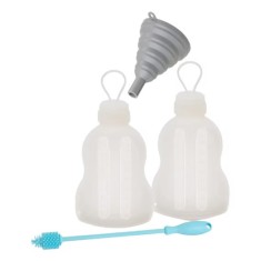 Set 4 piese pentru depozitare lapte matern, 2 sticle, perie si palnie Kiduy, 250 ml, multicolor