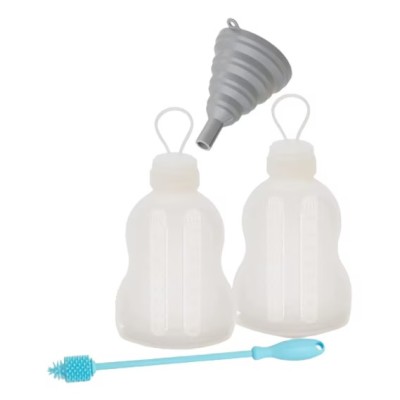 Set 4 piese pentru depozitare lapte matern, 2 sticle, perie si palnie Kiduy, 250 ml, multicolor foto