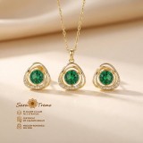 Set Verde di Luce , cercei, pandantiv E i lant placate cu aur 14K, zirconia verde