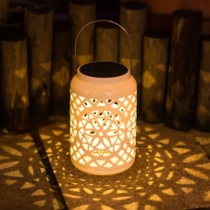 Felinar decorativ solar, LED, pentru exterior, 12x12x18.5cm, alb Household NewTrend