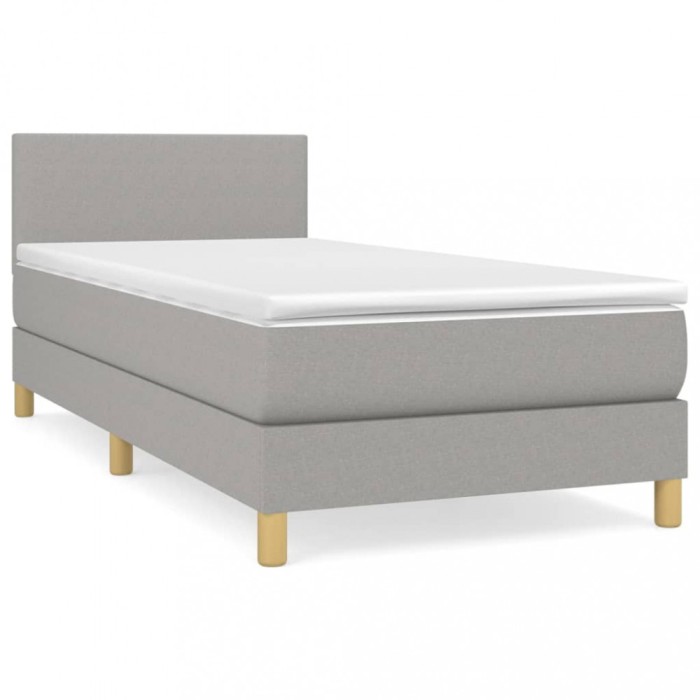 Pat box spring cu saltea, gri deschis, 80x200 cm, textil