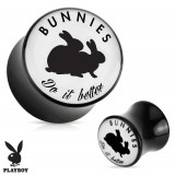 Plug şa pentru ureche, din acrilic negru &amp;quot;Bunnies do it better&amp;quot; - Lățime: 14 mm