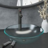 VidaXL Chiuvetă baie robinet scurgere tip push, sticlă călită mătuită