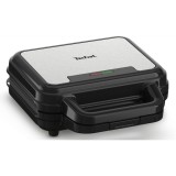 Sandwich maker Tefal UltraCompact 3 in 1 SW383D10, 700W, placi detasabile pentru gofre, sandwich-uri si panini, invelis antiaderent, negru &amp;amp; argin