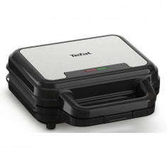 Sandwich maker Tefal UltraCompact 3 in 1 SW383D10, 700W, placi detasabile pentru gofre, sandwich-uri si panini, invelis antiaderent, negru &amp; argin