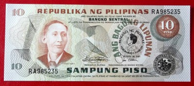 Filipine 10 Piso 1981 comemorativa UNC necirculata ** foto