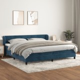 VidaXL Pat box spring cu saltea, albastru &icirc;nchis, 200x200 cm, catifea