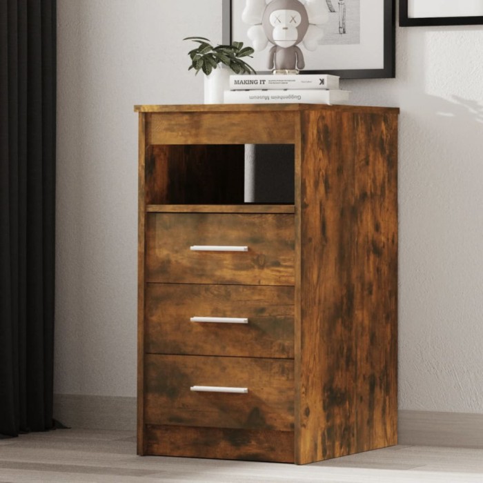 Gossi dulap cu sertar, stejar fumuriu, 40x50x76 cm, lemn prelucrat