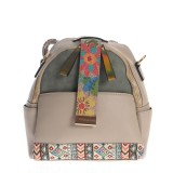 Rucsac casual bej cu imprimeu floral si tribal