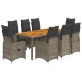 Cumpara ieftin Set bistro de gradina cu perne, 9 piese, gri, poliratan