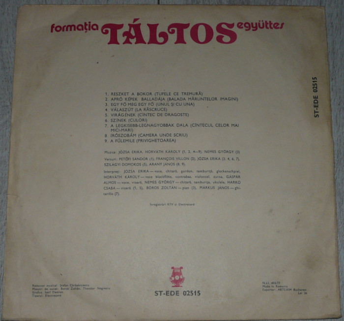 vinil T&aacute;ltos &ndash; T&aacute;ltos (medieval,psychedelic) 60 lei,1984,disc VG+