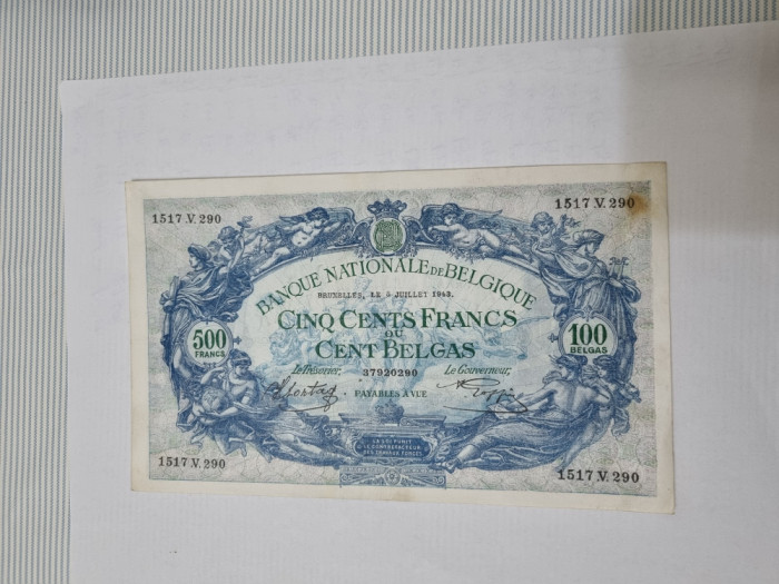 bancnota belgia 500 fr 1943