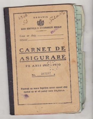 bnk md Romania - Carnet de asigurare 1937-1940 foto