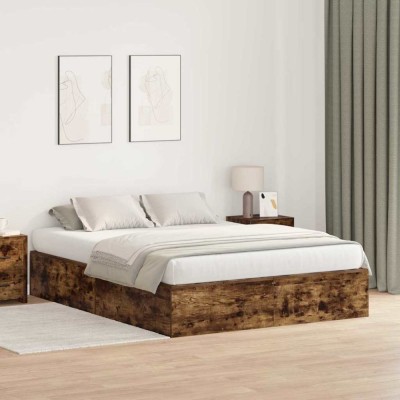 vidaXL Cadru de pat Stejar afumat 200 x 160 x 31.5 cm Lemn compozit foto