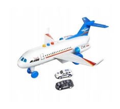 Avion de jucarie 28 cm cu sunete, lumini si 2 masinute, alb