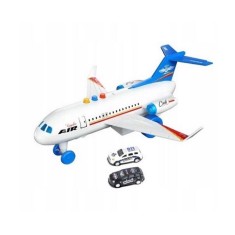 Avion de jucarie 28 cm cu sunete, lumini si 2 masinute, alb