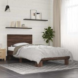 Cadru Pat vidaXL, Stejar Maro, 100x200 cm, Lemn si Metal, Suport Lombar, Lamele Placaj, Rezistent, Dormitor