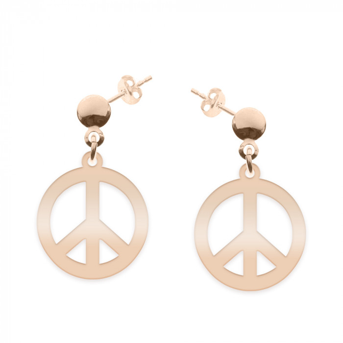 Peace - Cercei personalizati semnul pacii cu tija din argint 925 placat cu aur roz