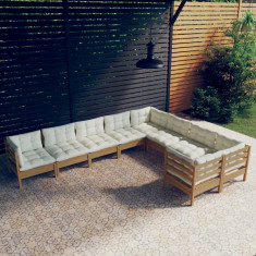 vidaXL Set mobilier grădină cu perne, 9 piese, maro miere, lemn de pin foto