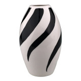 Vaza decorativa ovala cu dungi de zebra, 23 cm, Alb/Negru, 1690H