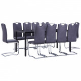 Set mobilier de bucătărie, 11 piese, gri, velur ecologic