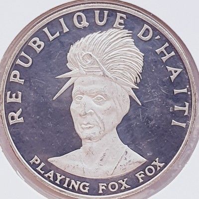 40 Haiti 10 Gourdes 1971 47g 99.9% Playing Fox Fox km proof argint foto
