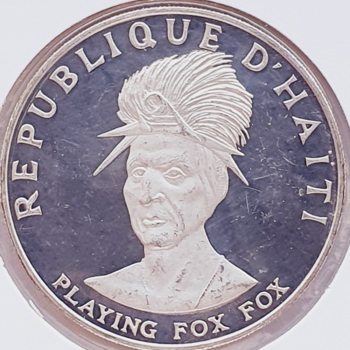40 Haiti 10 Gourdes 1971 47g 99.9% Playing Fox Fox km proof argint
