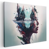 Tablou portret femeie si peisaj natura, lac, verde 1676 Tablou canvas pe panza CU RAMA 60x80 cm