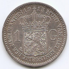 Olanda 1 Gulden 1913 - Wilhelmina, Argint 10 g/945, 28 mm KM-148