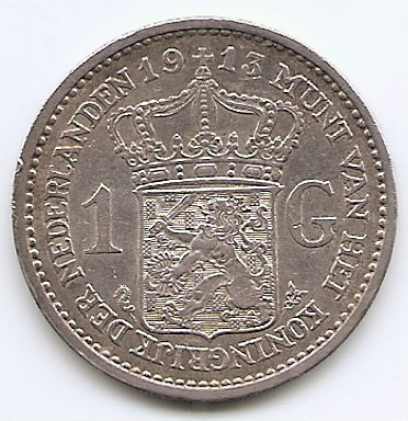 Olanda 1 Gulden 1913 - Wilhelmina, Argint 10 g/945, 28 mm KM-148