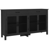 HOMCOM Bufet jos mobilier de depozitare 4 uși cu polițe reglabile și 2 sertare stil industrial 150 x 40 x 85 cm negru | Aosom Romania