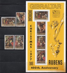 Gibraltar 1977 - 400 de ani de la nașterea lui Rubens, Serie + Colita, MNH