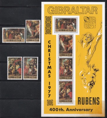 Gibraltar 1977 - 400 de ani de la nașterea lui Rubens, Serie + Colita, MNH foto