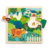 Puzzle lemn 15 piese- Animale de la ferma,21x21 cm,+2 ani, Djeco