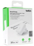 Belkin 30w Pd Pps Boostcharge Wall Charger + Usb-c Cable White Lightning Connector White
