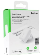 Belkin 30w Pd Pps Boostcharge Wall Charger + Usb-c Cable White Lightning Connector White