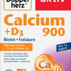 Calciu 900mg + D3 + Biotina + Acid Folic, Doppelherz, 30 comprimate