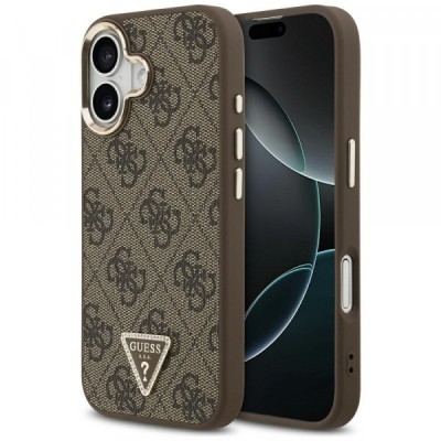 Husa MagSafe pentru Apple iPhone 17, Guess, 4G Triangle Logo, Maro Aurie foto