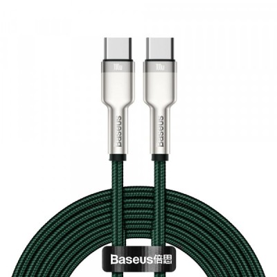 Cablu Date si Incarcare USB-C - USB-C Baseus Cafule Metal Series, 100W, 2m, Verde CATJK-D06 foto