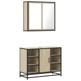 Cumpara ieftin Set mobilier de baie, 2 piese, stejar sonoma, lemn prelucrat
