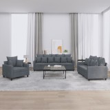 vidaXL Set de canapele cu perne, 3 piese, gri &icirc;nchis, catifea