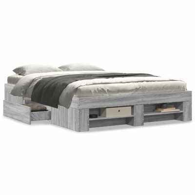 vidaXL Cadru de pat, gri sonoma, 140x190 cm, lemn prelucrat 3295504 foto